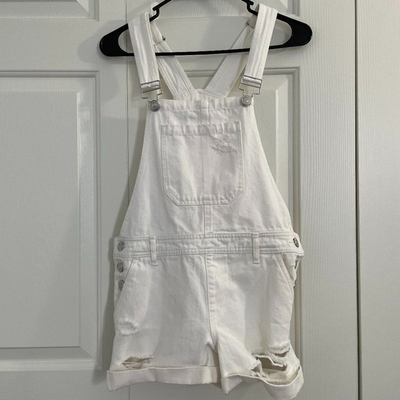 Forever 21 Denim Overall Shorts in White (US 26) - Picture 1 of 3